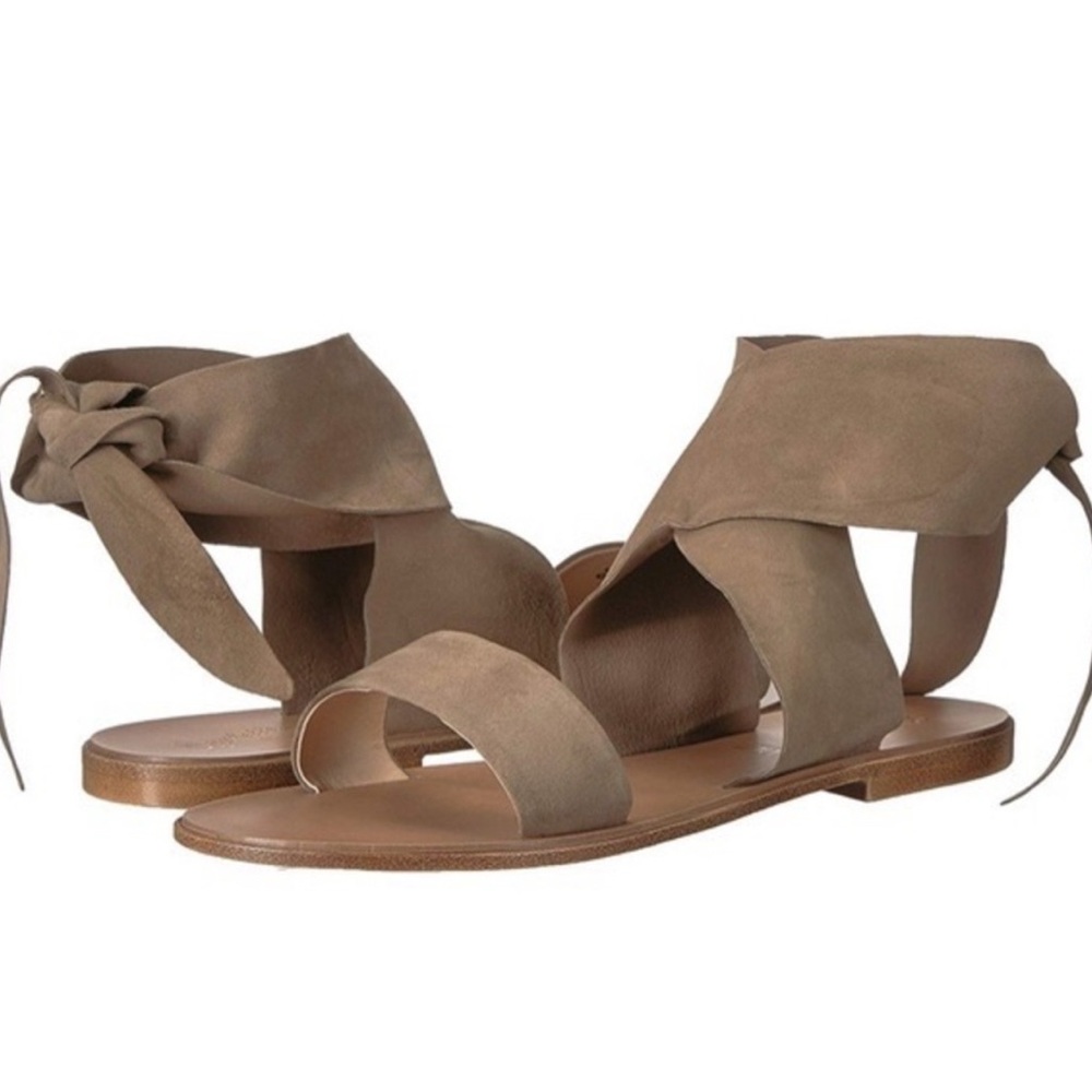 Seychelles Wrap Flat Sandals with brown suede wrap, size 7.5